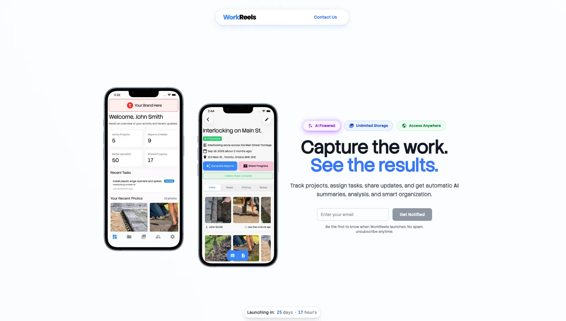 Workreels ladning and app